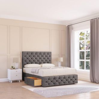 Sloomy Watson Divan Bed Base No Drawers 12 Footboard & 54 Floor Standing Headboard in Grey | Size: Small Double