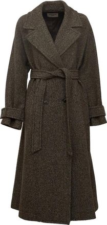 Max Mara Lange wollen mix mantel - Dames - Jas met riem - Bruin - M - Wol - Jassen