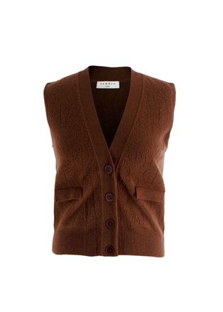 Sandro Chocolate Brown Wool Blend Waistcoat Size XXS