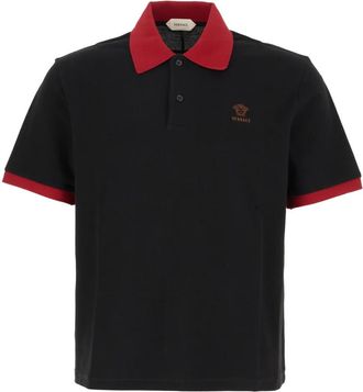 Versace Geborduurd Katoen Piqu&eacute; Polo - Heren - Polos - Zwart - XL - Katoen - Tops