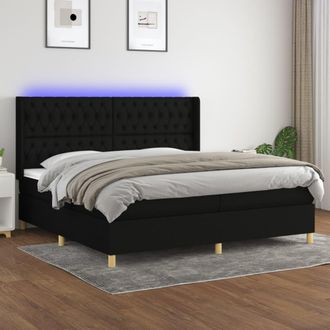 vidaXL Cama Box Spring Colch&oacute;n Y Luces Led Tela Negro 200x200 Cm Vidaxl