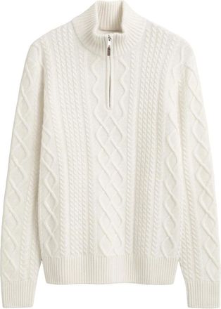 GANT Wool Blend Cable Knit Half Zip - Heren - Truien - Wit - Maat: M Wol