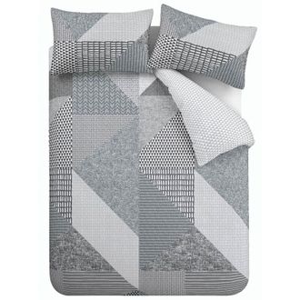 bianca Bianca - Catherine Lansfield Larsson Geo Copripiumino, 52% Poliestere, 48% Cotone, Grigio, Set piumone 2 piazze 200 x 200cm