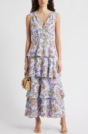 Chelsea28 Floral Tiered Maxi Dress in Blue- Savannah Medallion at Nordstrom, Size Xx-Small