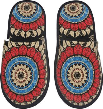 Generic Lightweight Mens Slipper Red Mandala Flower House Slipper Portable Womens Slippers for Travel Bedroom Hotels M