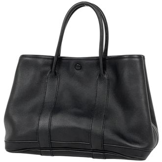Herm&egrave;s Garden Black Swift Leather Handbag Tote Bag (Pre-Owned)