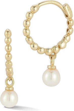 Ember Fine Jewelry 14K 4Mm Pearl Charm Beaded Huggie Earrings