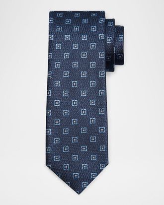 Canali Mens Floral Geometric Silk Jacquard Tie