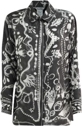 Max Mara Zijden twill overhemd met juwelenprint - Dames - Overhemden - Grijs - 2XS - Overhemden