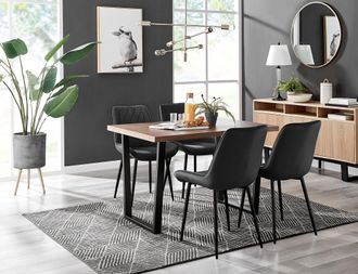 Furniturebox Kylo Brown Wood Effect Dining Table With Black U Legs & 4 Pesaro Velvet Chairs