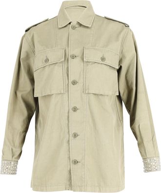 Saint Laurent Pre-owned Womens Embellished Cuff Military Jacket in Light Khaki Cotton - Size Large