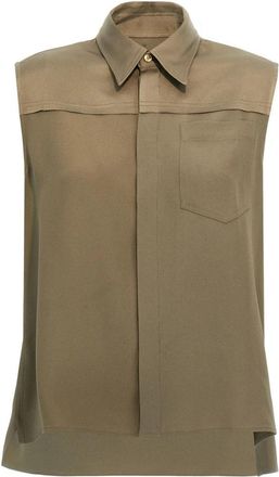 Ami Groene mouwloze shirt met borstzak - Dames - Blouses - Groen - 2XS - Overhemden