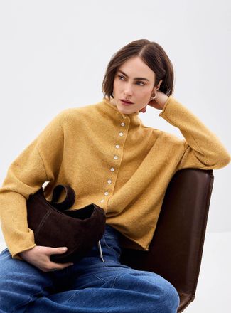 Contemporaine Womens Plush funnel-neck Cardigan Sweater