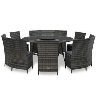 vidaXL Set De Comedor De Jard&iacute;n 7 Pzas Y Cojines Rat&aacute;n Sint&eacute;tico Gris Vidaxl