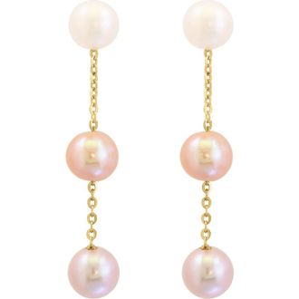 Effy 14K Yellow Gold Pink & White Fresh Water Pearl Drop Earrings in 14K Gold at Nordstrom