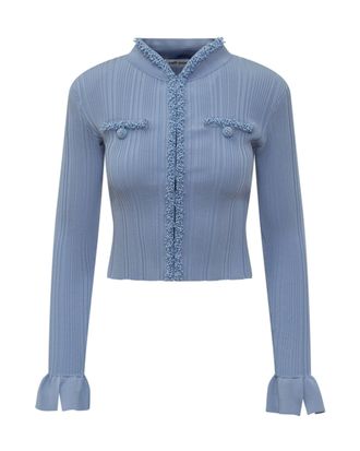 Self Portrait Fitted Ribbed Knit Cardigan with Pearl Embellishments