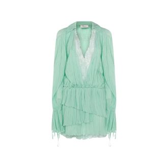 Blumarine Short Dresses, female, Green, Size: 2XS V-neck Ruffled Short Dress