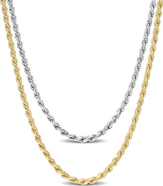 Mimi & Max 2.2mm Rope Chain Necklace Set 18 inch 18k Yellow Gold Plated and 16 inch White Sterling Silver
