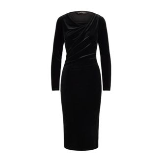 Ralph Lauren Lux Velvet Knit Slim Dress - Dames - Jurken - Zwart - Maat: M Velours