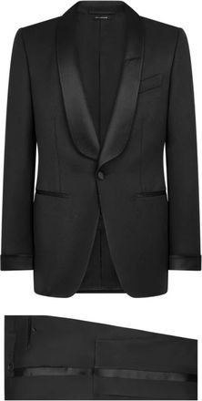 Tom Ford Wol Tijdloos Pak Met Satijn Profielen - Heren - Business pakken - Zwart - M - Wol - Kostuums