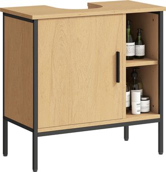 OEM Mueble Bajo Lavabo Con Puerta Y Estante Ajustable Para Lavabo Con Pedestal 60x30x59,5 Cm Roble