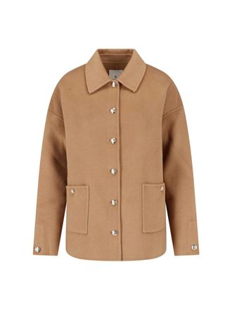 Anine Bing Short Brown Wool And Cashmere Jacket With Classic Collar