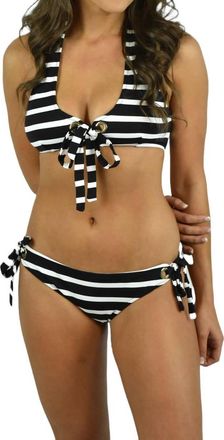 Milly Stripe Grommet Santorini Bikini Top In Black/ivory