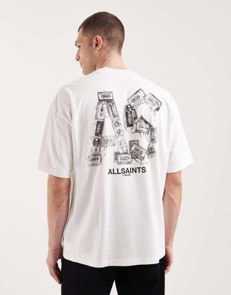 AllSaints Mixtape - T-shirt bianca con logo e stampa sul retro-Bianco