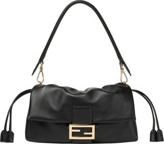 Fendi Tassen, Dames, Zwart, ONE Size, Leer, Medium Baguette Soft Bag