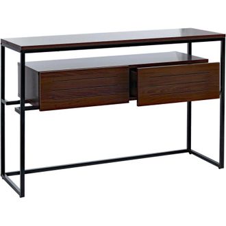 Hhg Consolle HHG-179, tavolino da telefono, scrivania, con cassetti, in metallo MDF melaminico 80x120x40 cm, color noce
