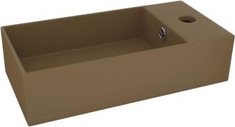 vidaXL Lavabo con rebosadero cerámica crema mate Vidaxl