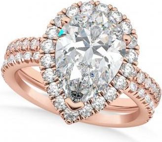 Allurez Moissanite & Diamonds Pear-Cut Halo Bridal Set 14K Rose Gold (2.71ct)