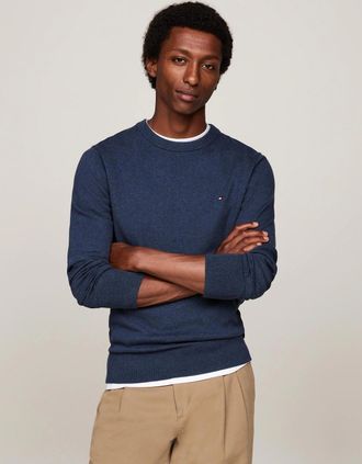 Tommy Hilfiger Mens Tommy Hilfiger Organic Cotton Cashmere Mens Crew Sweater - Aegean Sea Heather - Navy - Size: 40