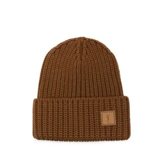 Saint Laurent Logo-patch Ribbed-knit Beanie Hat