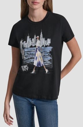 DKNY Crystal Embellished Statue of Liberty Conversational Graphic T-Shirt in Black at Nordstrom, Size Xx-Small