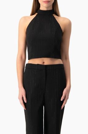 Ivonne Halter-Neck crystal-adorned Sleeveless Crop Top in Black at Nordstrom, Size 12