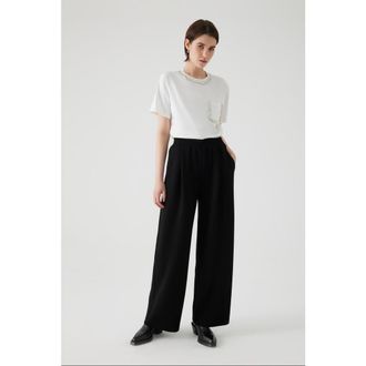 Exquise Elastic Waist Wide Leg Pants in Black at Nordstrom, Size Medium