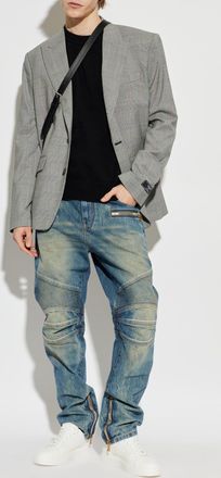 Balmain Checked Pattern Blazer, Mens, Grey