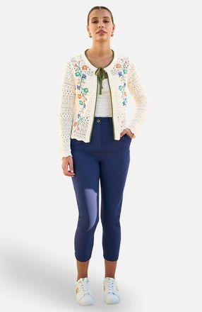 Yumi Crochet Knitted Tie Front Cardigan in Ivory at Nordstrom, Size Medium