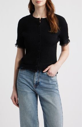 Rag & Bone Ayan Fringe Trim Rib Cardigan in Black at Nordstrom, Size Xx-Small