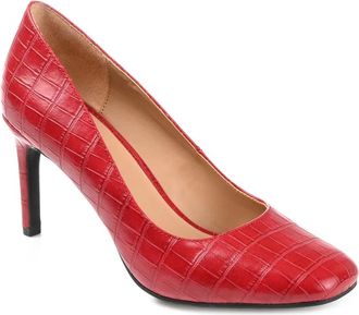 Journee Collection Monalee Pump Women Red Croco Leather Stiletto Heel GAL648