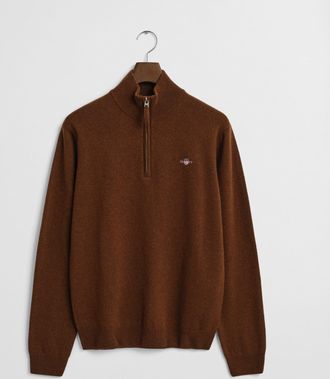 GANT Men Superfine Lambswool Half-Zip Sweater (XXXL) MAHOGANY BROWN