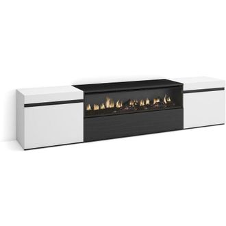 Skraut Home Mobile tv Soggiorno, Ampio spazio a disposizione, 200x45x35cm, Per tv fino a 80, Camino elettrico, Stile moderno, Bianco e nero - Skraut Home