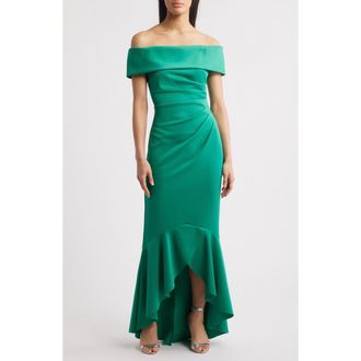 Eliza J Off the Shoulder High-Low Gown in Jade at Nordstrom Rack, Size 18 (Similar To 14W)