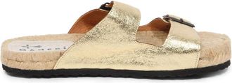 Maneb&igrave; Metallic Leren Gouden Slippers - Dames - Sandalen - Geel - 38 EU - Leer - Schoenen
