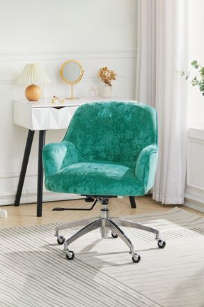 Living and Home Green Velvet Upholstered Wheeled Swivel Office Chair