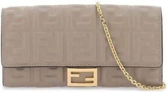 Fendi Fendi Grey Lambskin Baguette Continental Wallet With Chain (Authentic Pre- Loved)