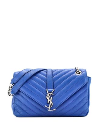 Saint Laurent Classic Monogram Slouchy Envelope Satchel Matelasse Chevron Leather Medium crossbody bag - Blauw