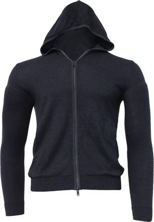Theory Knitted Zipped Hoodie in Navy Blue Wool