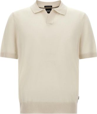 HUGO BOSS H-Lantoni Poloshirt - Heren - V-hals truien - Wit - XL - Wol - Truien & Vesten